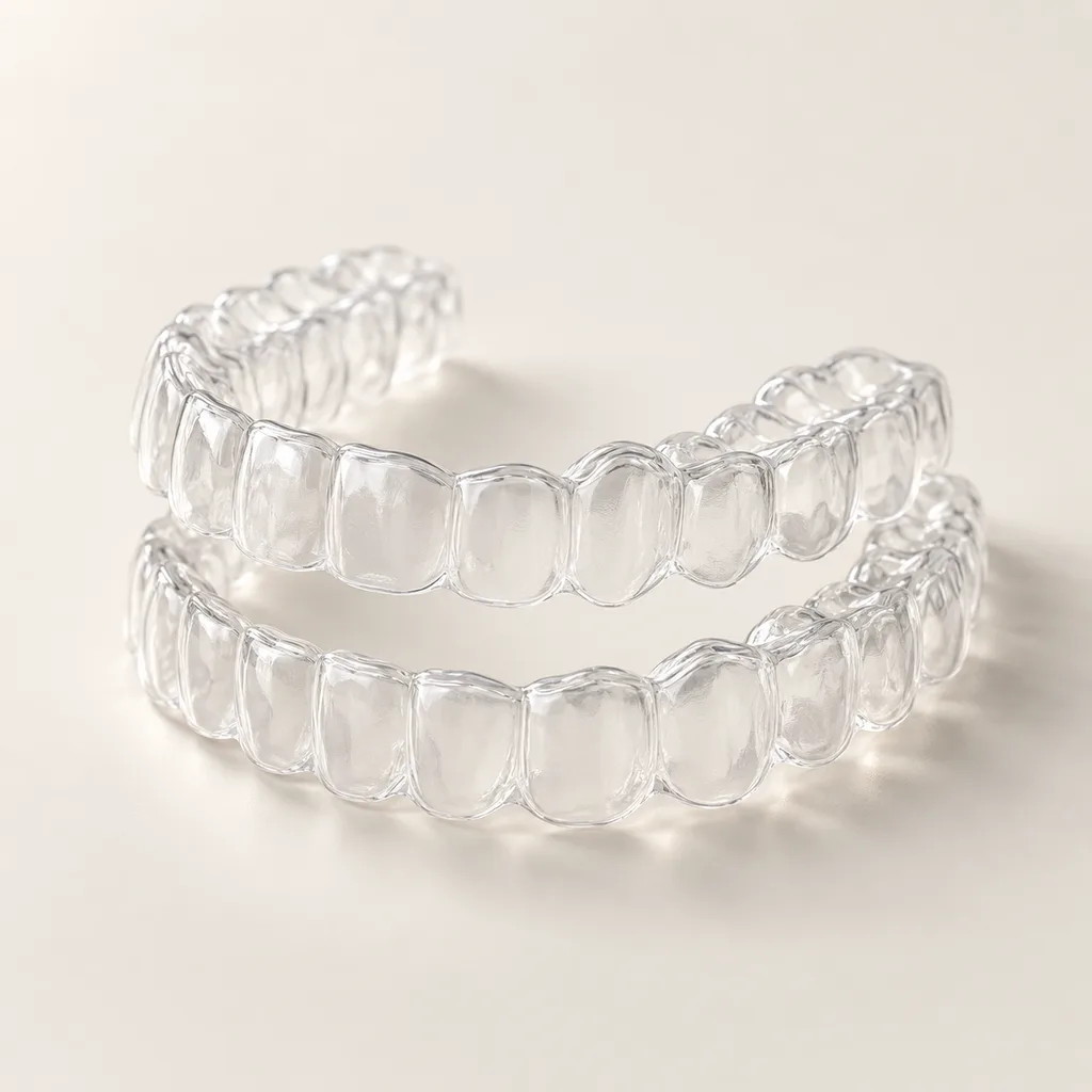 A pair of clear dental aligners